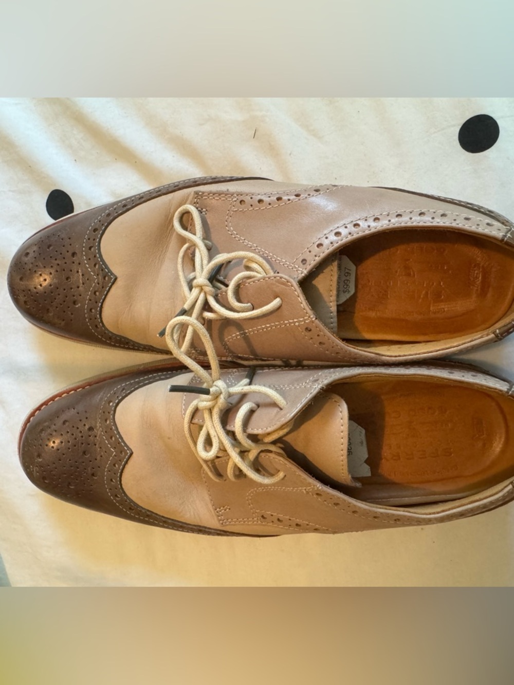 Sperry Two-Tone Tan and Brown Wingtip Derbys